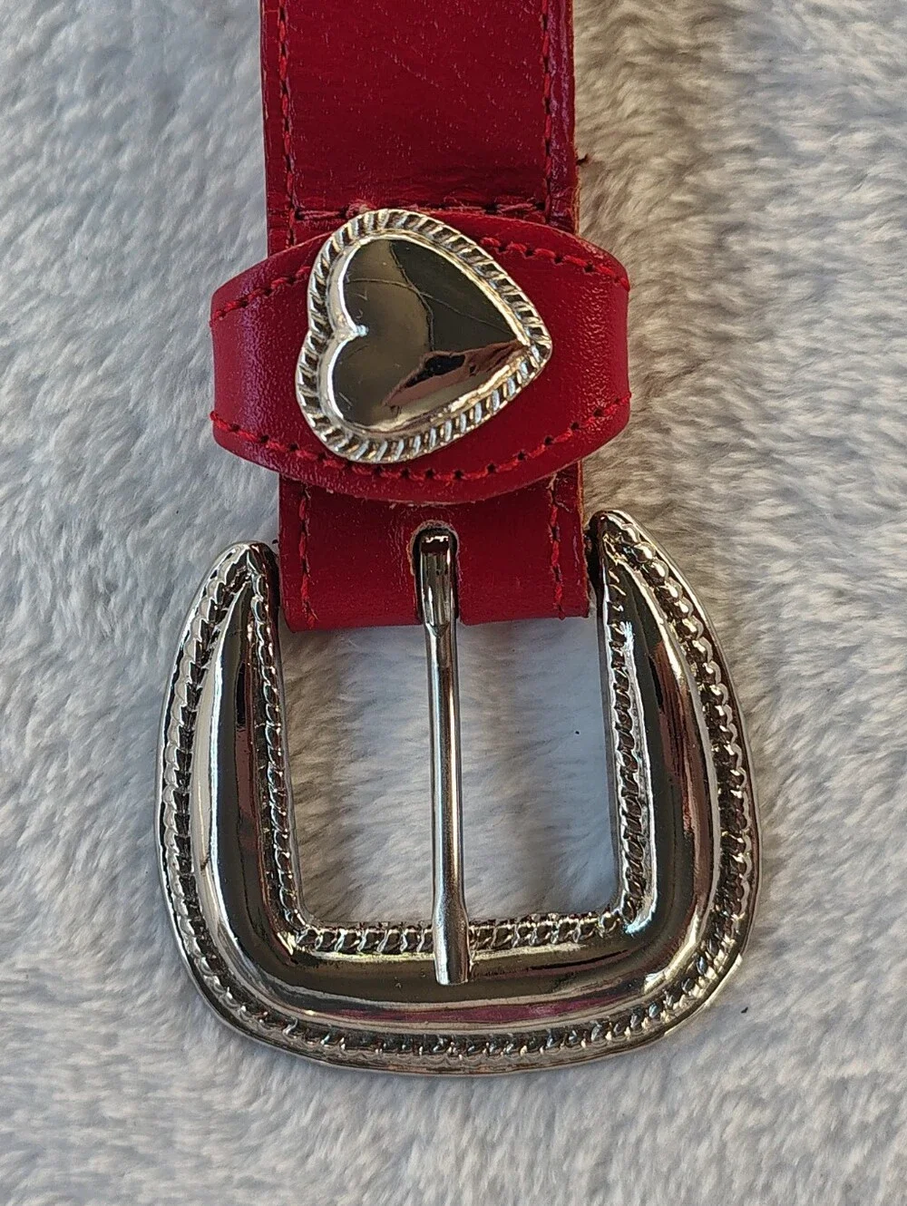 Red Heart Accent Women's Belt with Silver Buckle